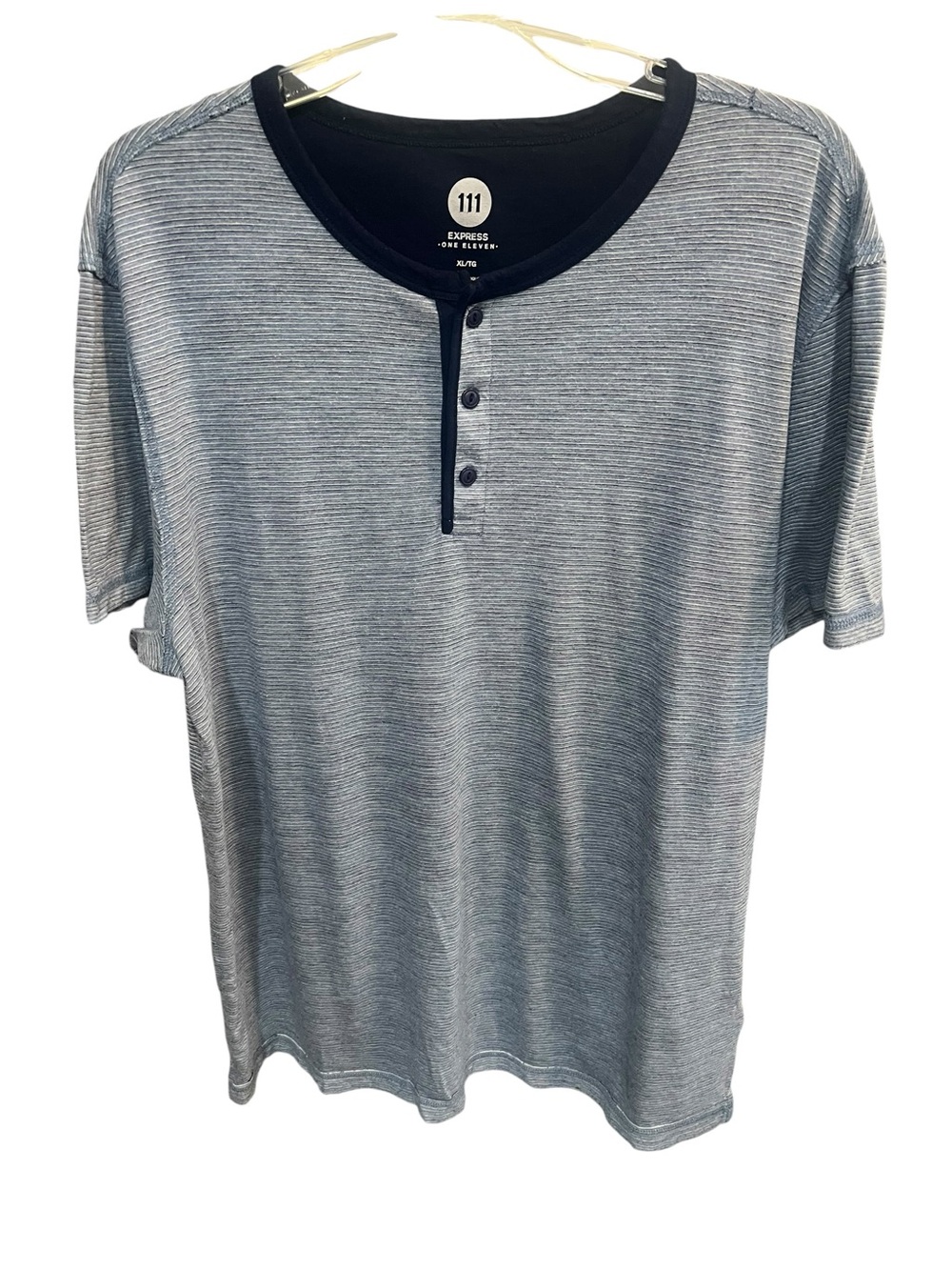 Express Men Henley T-Shirt w/Blue Stripes - XL